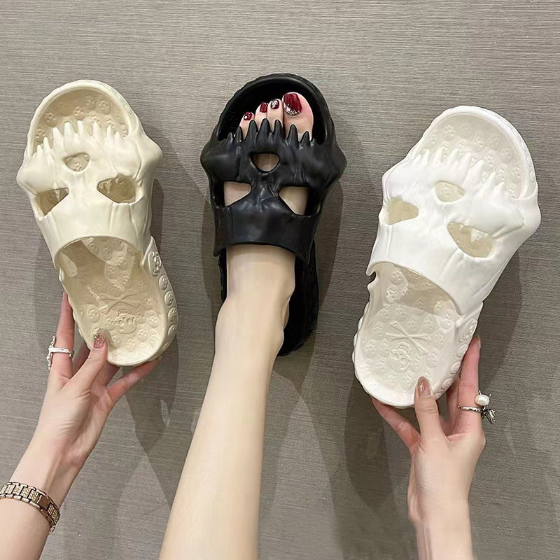 Zapatillas de Halloween con diseño de calavera personalizadas, zapatos de playa divertidos para interiores y exteriores, para baño