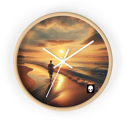 "A Stroll Along the Beach at Sunset" - The Alien Wall Clock Photorealism Style