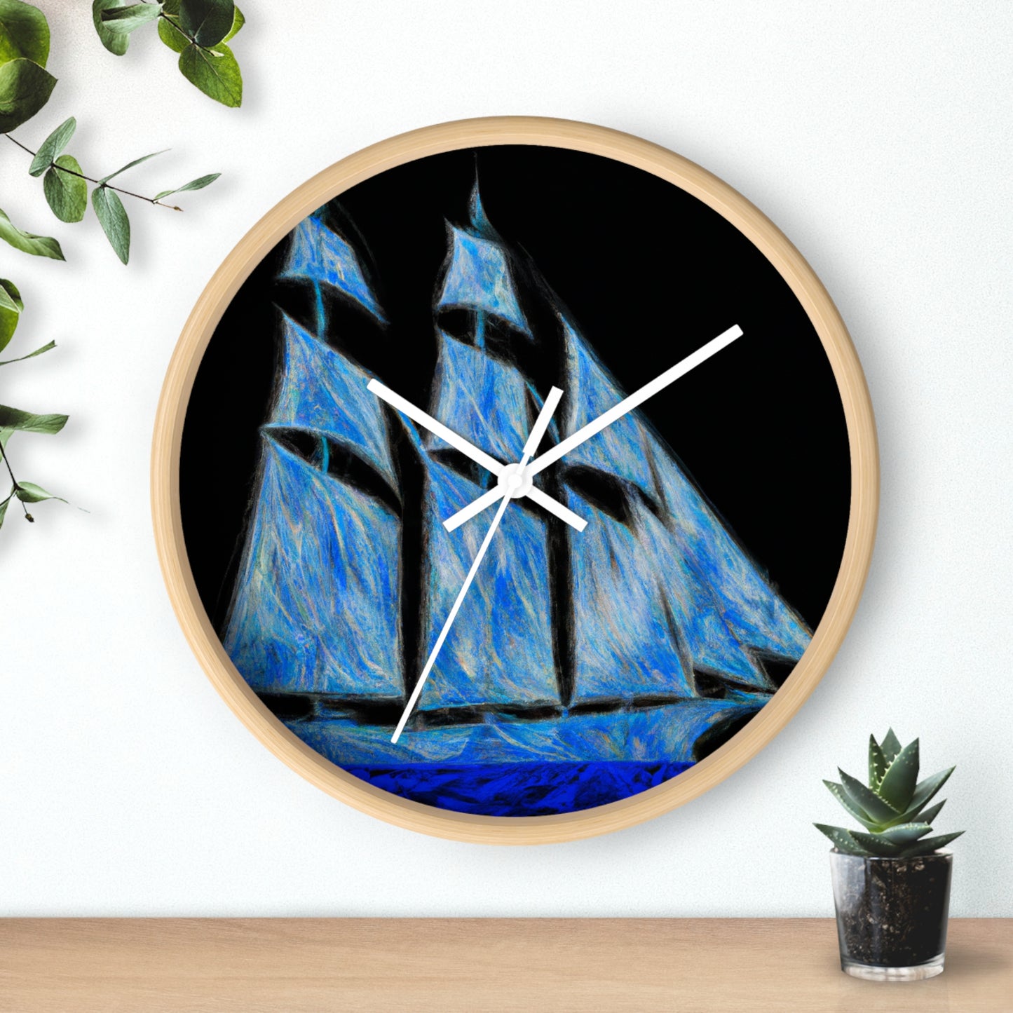 "El velero azul y las velas blancas: Una aventura de libertad en el mar" - The Alien Wall Clock