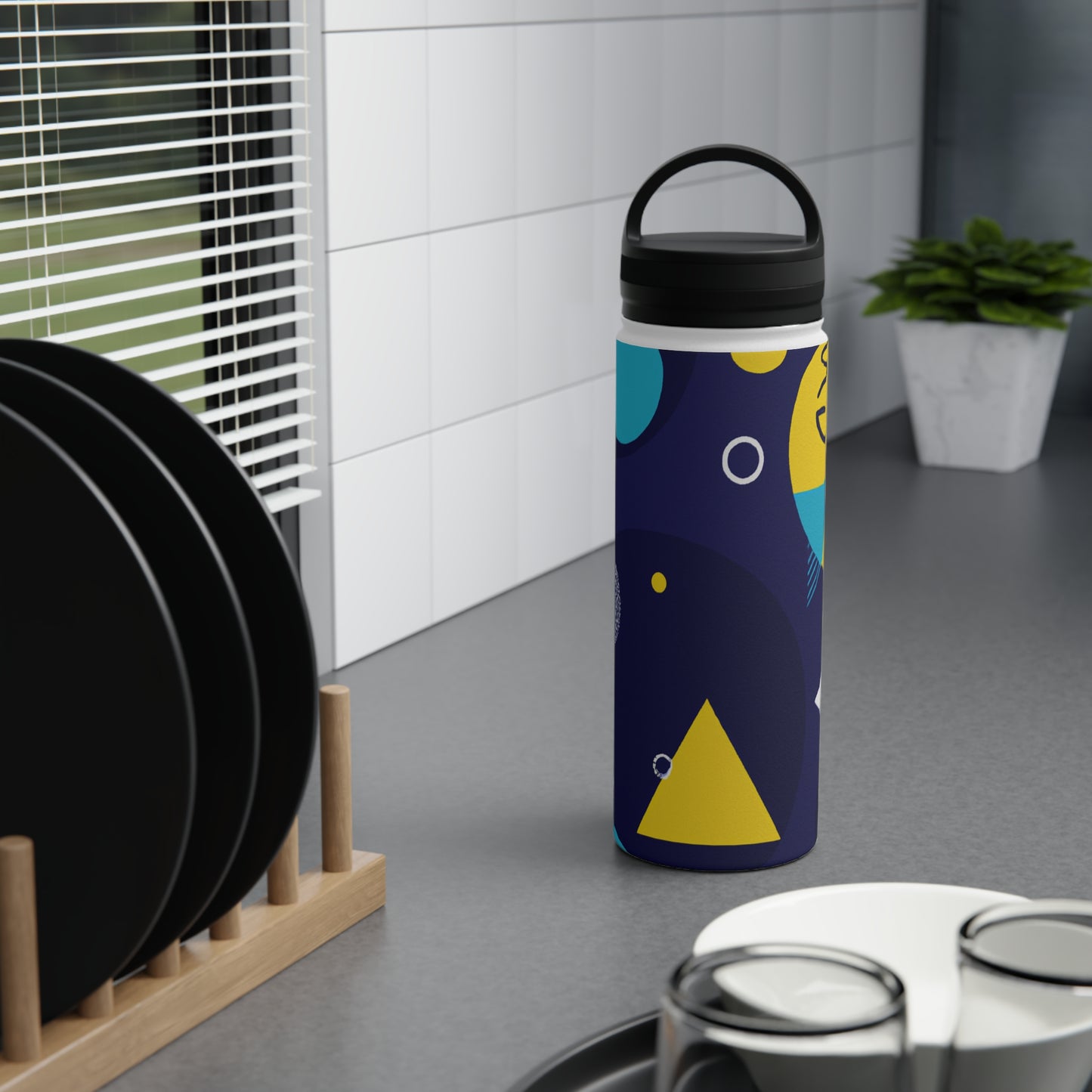 "Geometric Fusion: Bringing Your Vision to Colorful Life" - The Alien Stainless Steel Water Bottle, Handle Lid