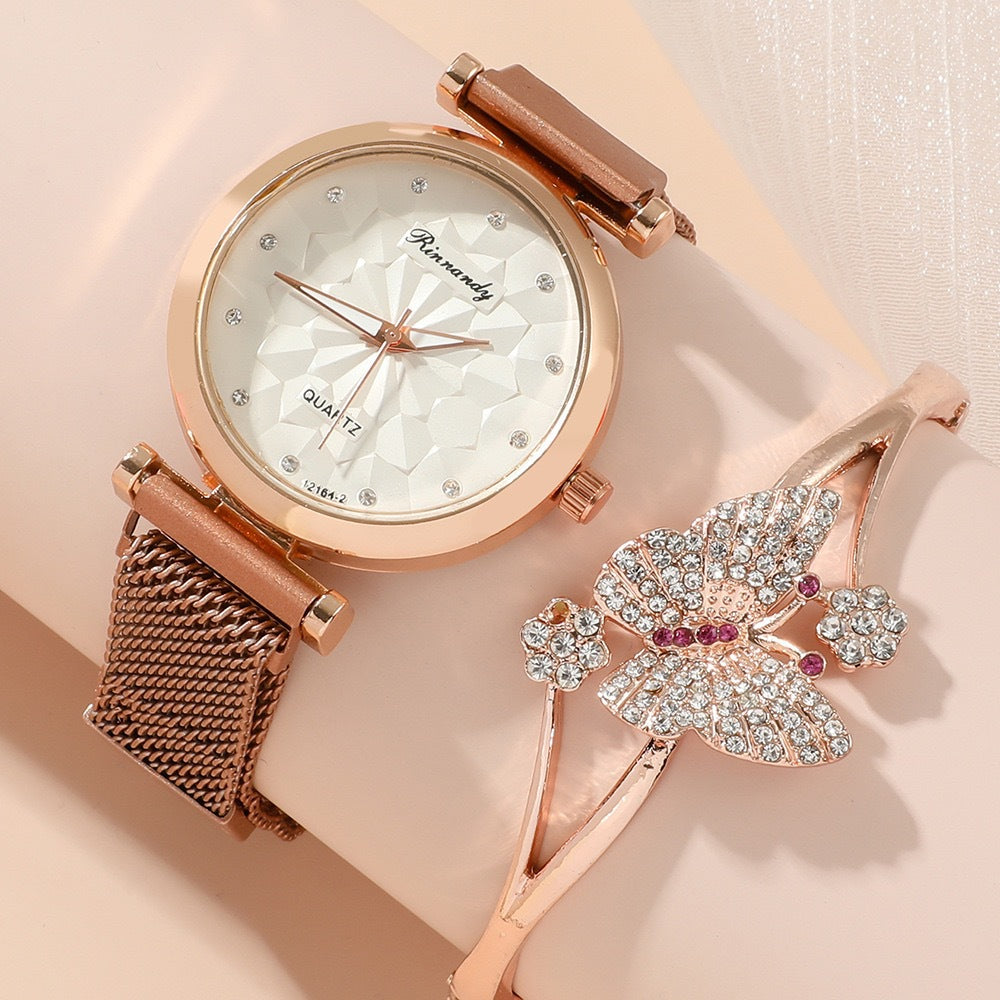 Reloj de pulsera de cuarzo con caja de regalo de cinco piezas para mujer