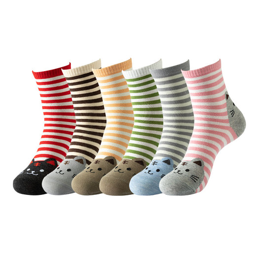 Damen-Socken aus lässiger Baumwolle mit mittlerer Röhre und Katzenmuster