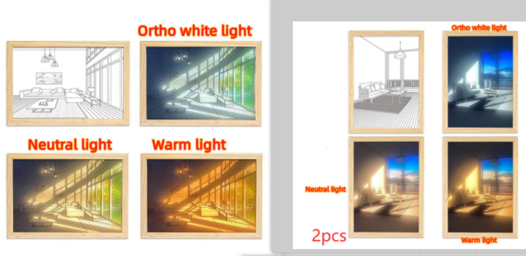 Beleuchtetes Bild, LED, dekoratives Licht, Malerei, Nachttisch-Bildstil, kreativ, modern, simulieren Sonnenschein, Zeichnung, Nachtlicht, Geschenk