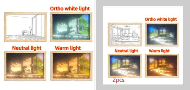 Beleuchtetes Bild, LED, dekoratives Licht, Malerei, Nachttisch-Bildstil, kreativ, modern, simulieren Sonnenschein, Zeichnung, Nachtlicht, Geschenk