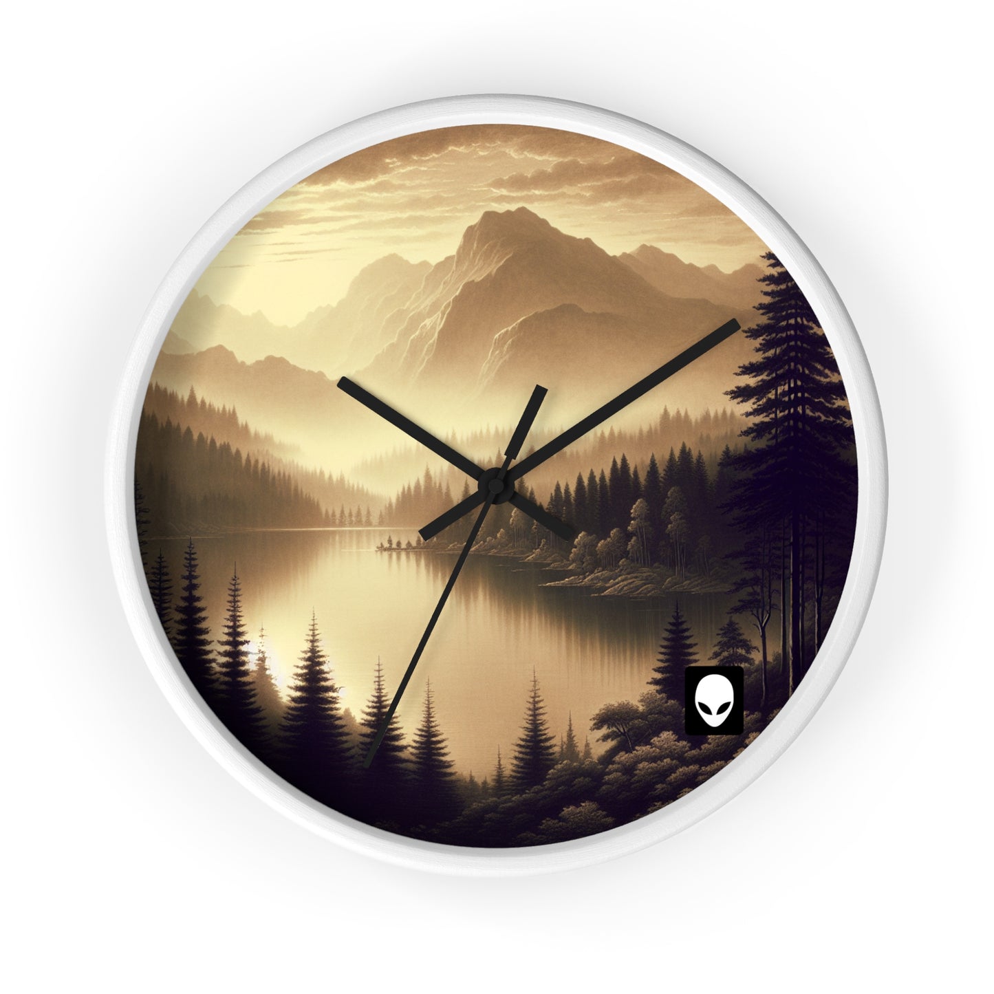 "Dawn at the Lake: A Foggy Mountain Morning" - The Alien Wall Clock Tonalism Style