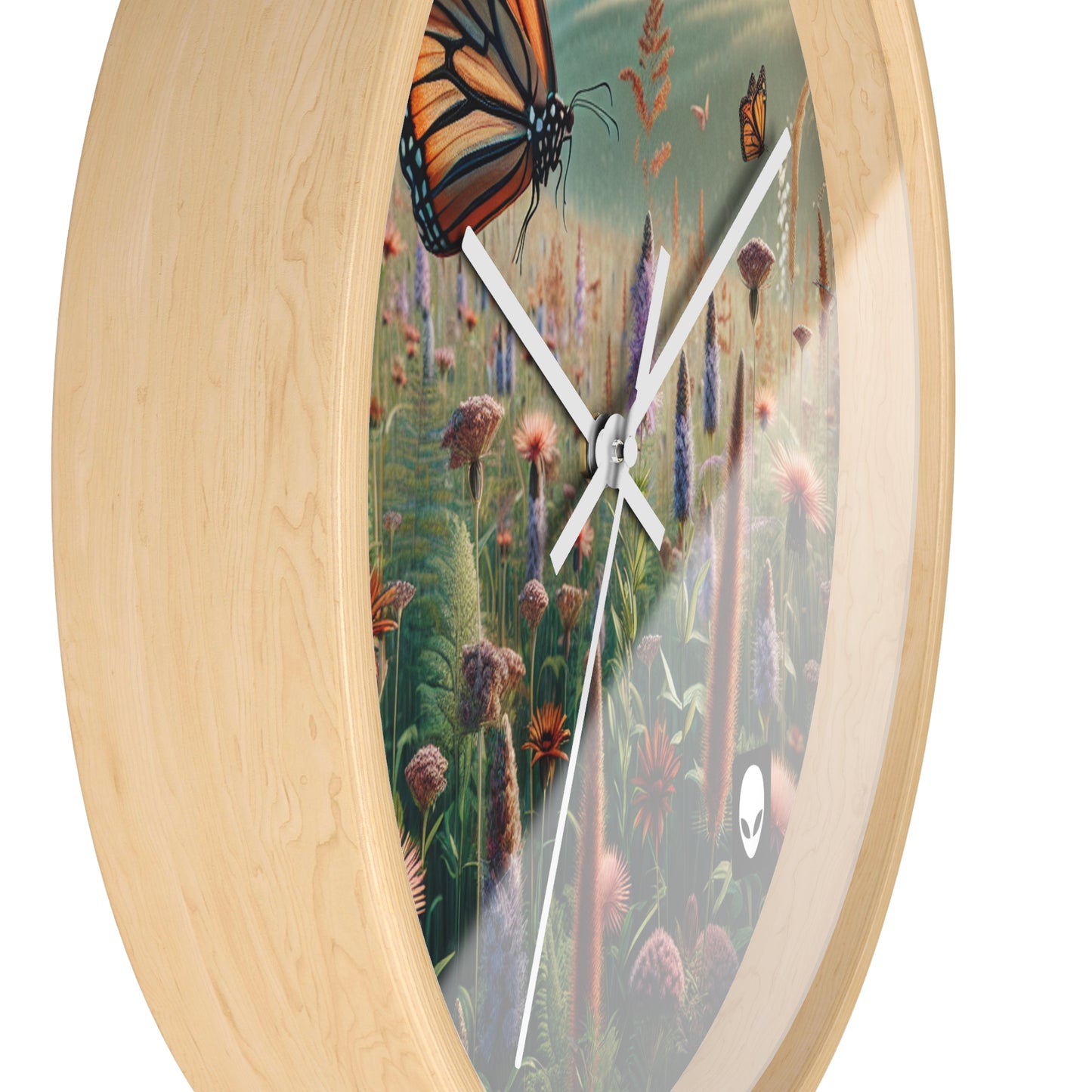 "A Monarch in Wildflower Meadow" - The Alien Wall Clock Realism Style