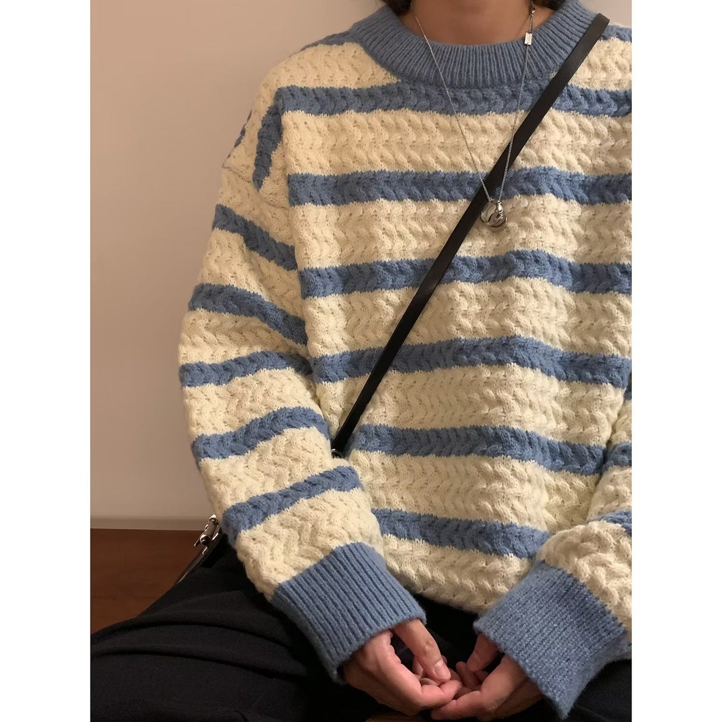 Round Neck Sweater Boys Design Sense Stripe Trendy