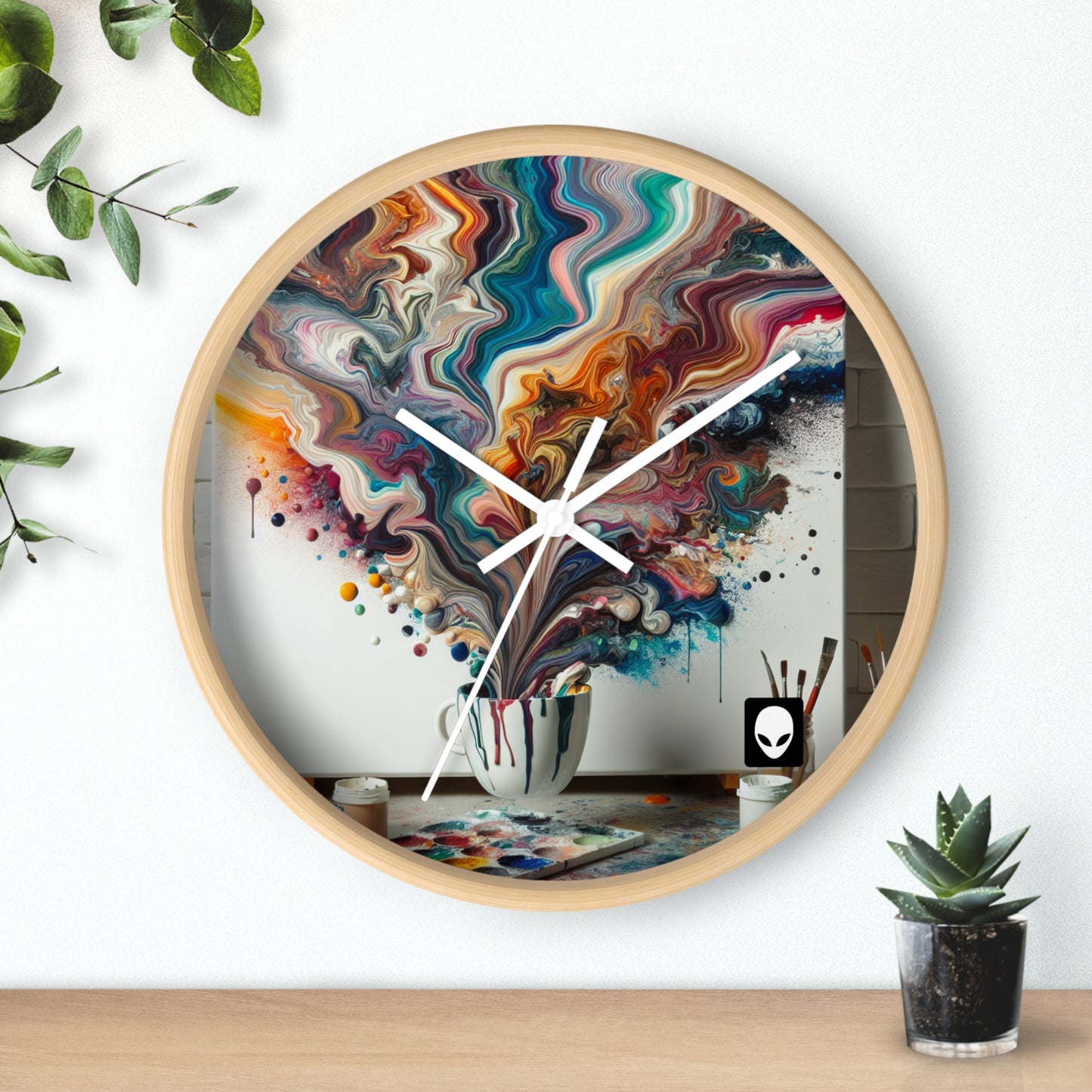 „Ein aus Farbe gegossenes Paradies: Acryl-Gießkunst“ – Die Alien-Wanduhr im Acryl-Gießstil