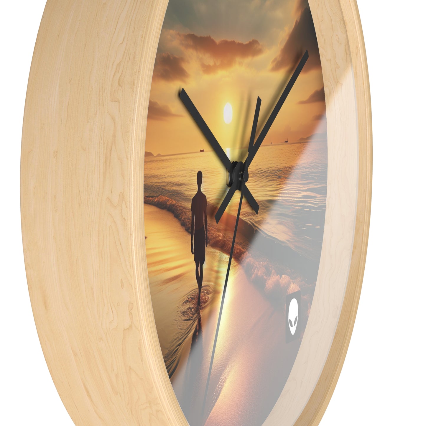 "A Stroll Along the Beach at Sunset" - The Alien Wall Clock Photorealism Style