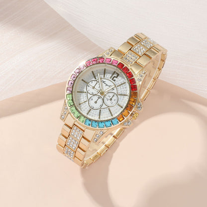 Women's Business Steel Belt Watch Inlaid Color Diamond Special Dial All-match Suit Quartz Watch