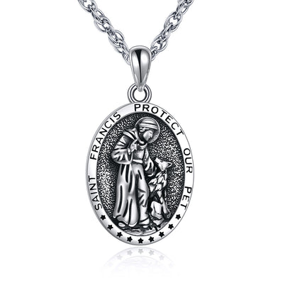 Halskette mit religiösem Medaillenanhänger aus Sterlingsilber, Schmuck des Heiligen Franziskus