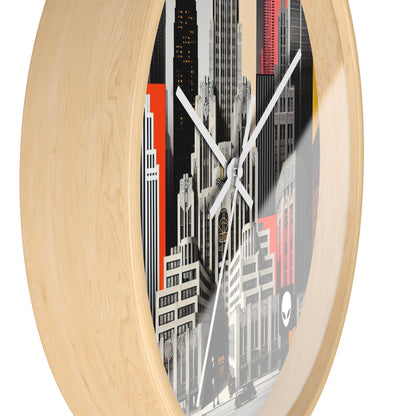 "A Contrast of Times: Classic Art Deco Skyscrapers and a Modern Cityscape" - The Alien Wall Clock Art Deco Style