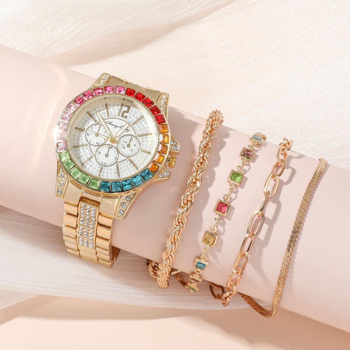 Women's Business Steel Belt Watch Inlaid Color Diamond Special Dial All-match Suit Quartz Watch