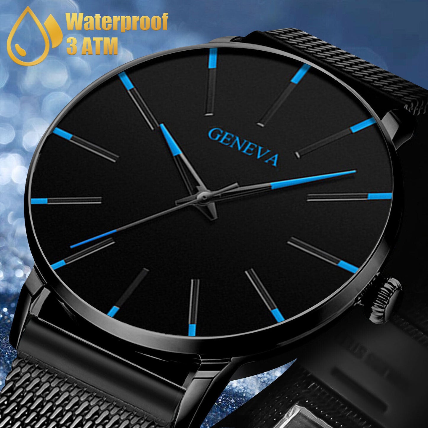 Reloj de cuarzo de lujo para hombre, acero inoxidable, analógico, ultrafino, resistente al agua, para negocios