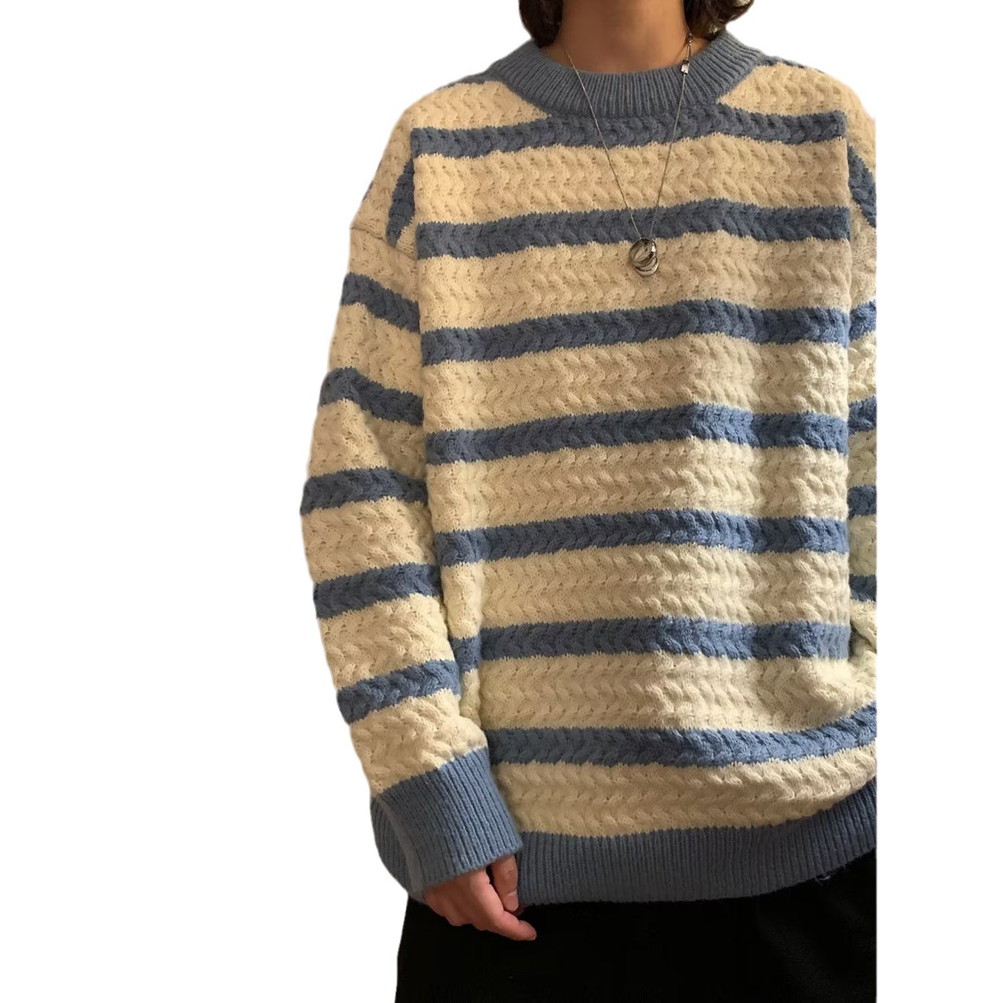 Round Neck Sweater Boys Design Sense Stripe Trendy