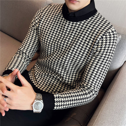 Men's British Slim-fitting Casual Patchwork Knitwear Sweater