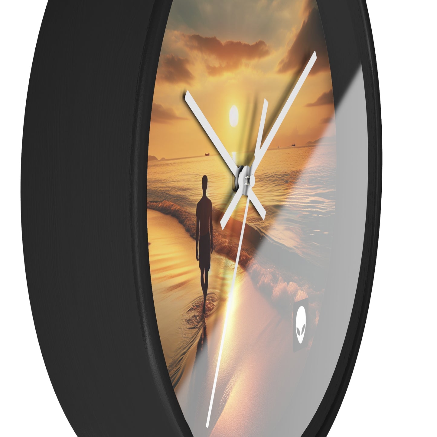 "A Stroll Along the Beach at Sunset" - The Alien Wall Clock Photorealism Style