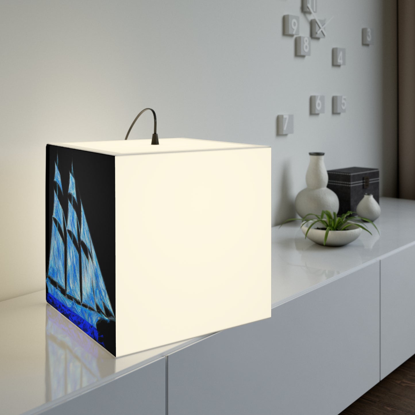 "El velero azul y las velas blancas: Una aventura de libertad en el mar" - The Alien Light Cube Lamp