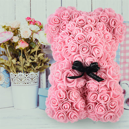 Valentinstagsgeschenk, Rosenbär, ewige Blume, Rosen-Teddybär, Bär aus PE-Schaum, 25 cm, Valentinstag