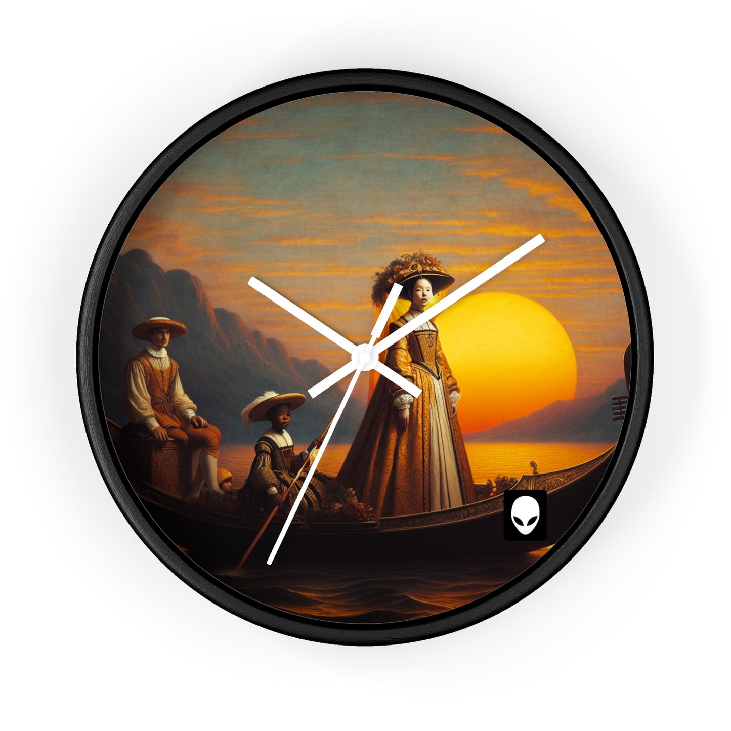 "Golden Twilight in the Italian Gondola" - The Alien Wall Clock Renaissance Art Style