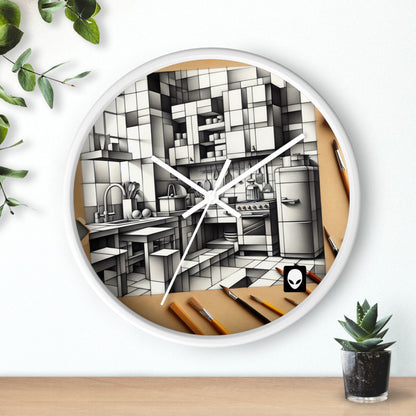 "Cubist Kitchen Collage" - Die Alien Wanduhr im Kubismus Stil