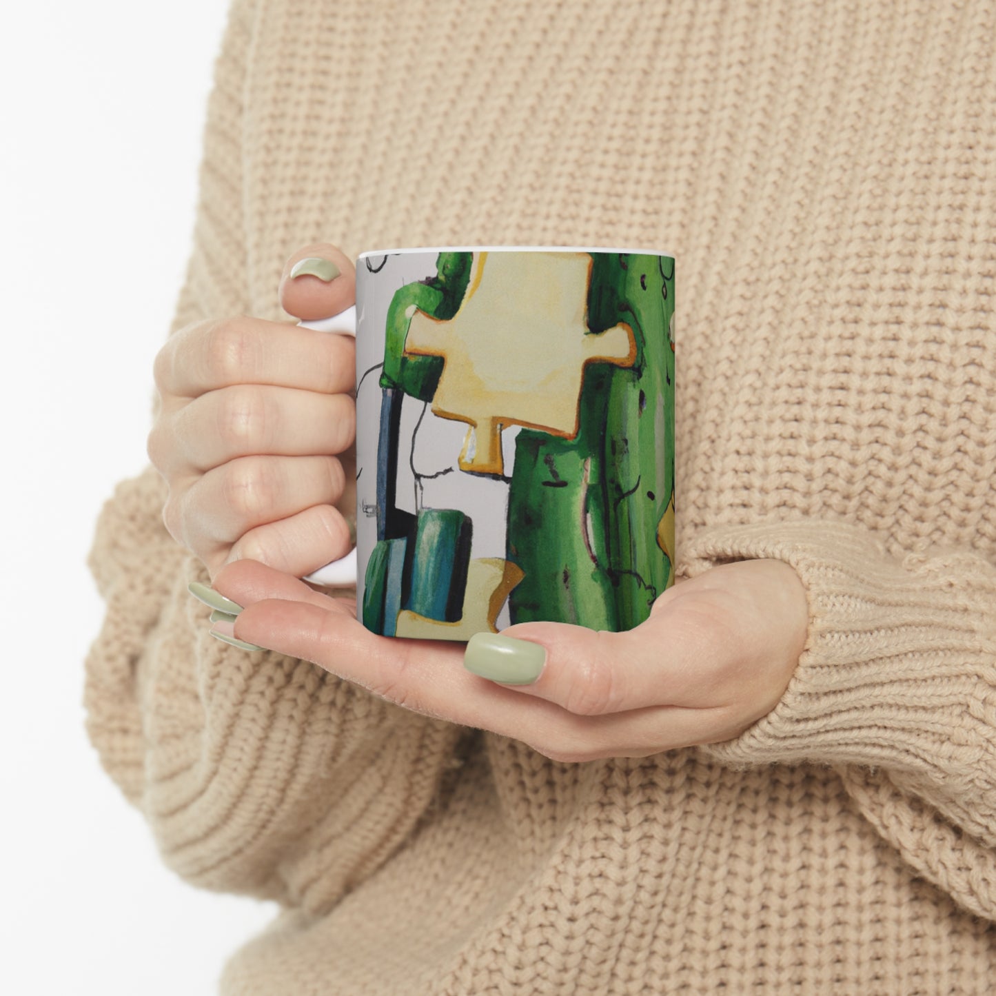 "Cactified Puzzle Time" - The Alien Ceramic Mug 11 oz