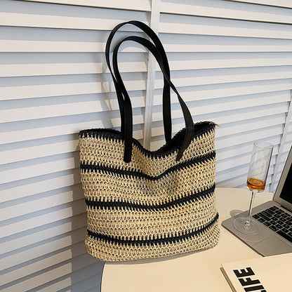 Bolso casual a rayas de gran capacidad Bolsos de paja de verano