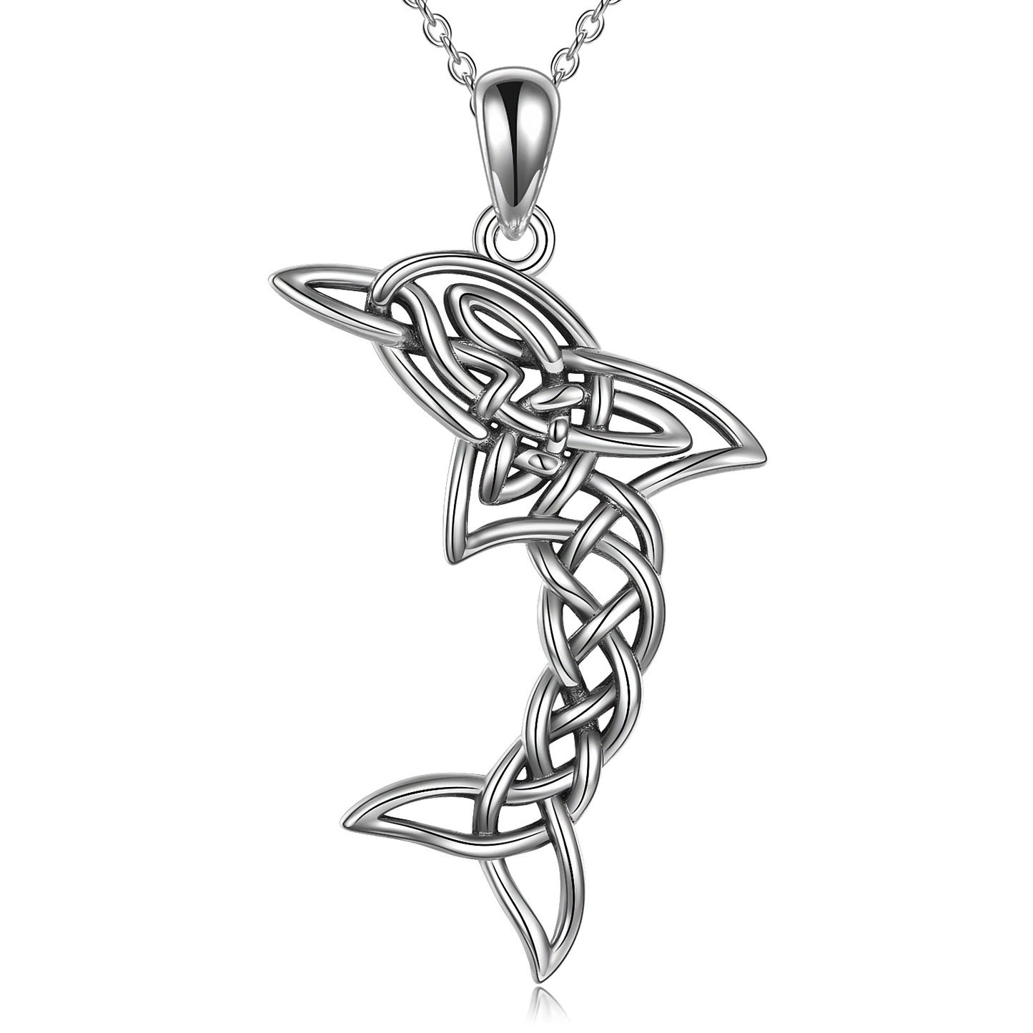 Halskette mit keltischem Knoten und Delfin-Anhänger aus S925-Sterlingsilber