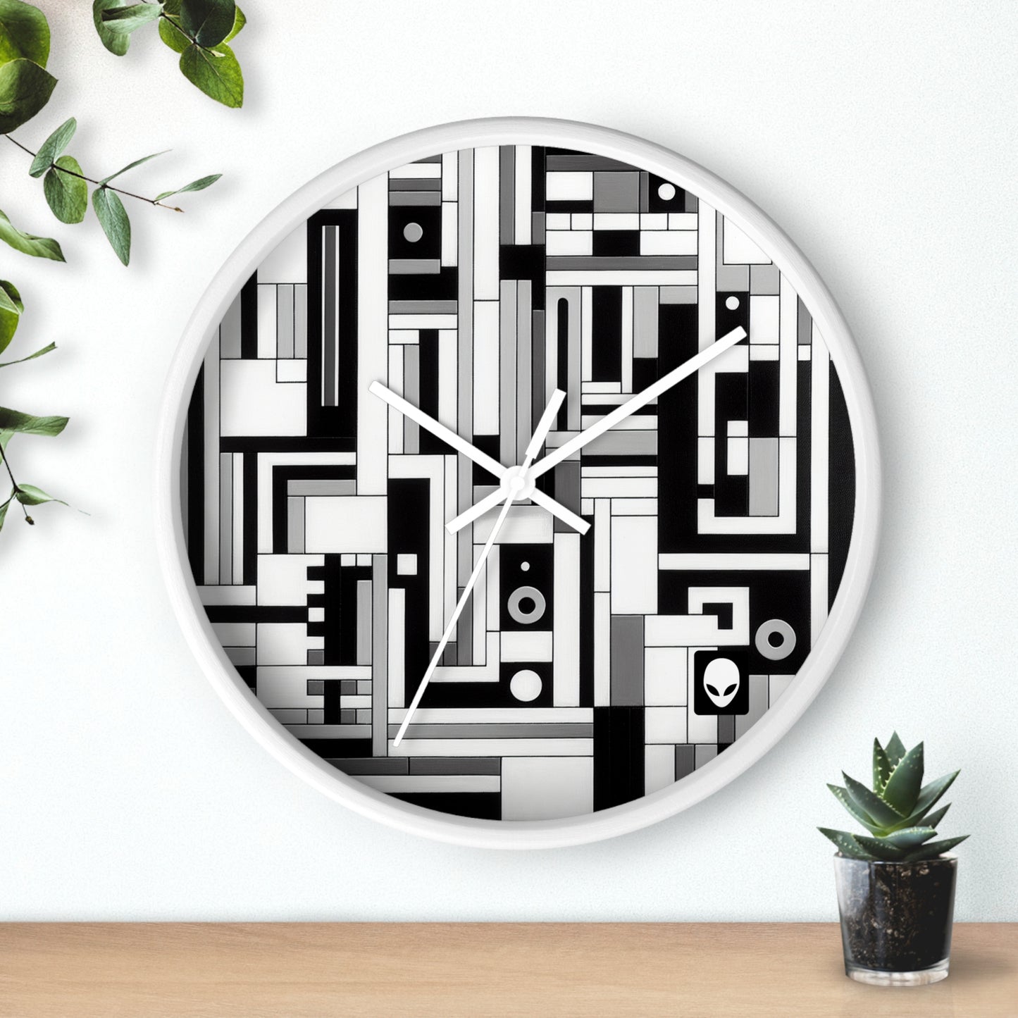 "De Stijl in Black and White" - The Alien Wall Clock De Stijl Style