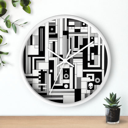 "De Stijl in Black and White" - The Alien Wall Clock De Stijl Style