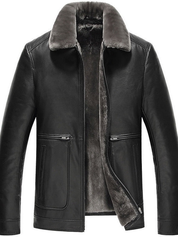 Chaqueta de motociclista elegante corta de cuero para hombre Abrigo engrosado