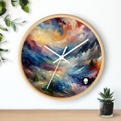 "Paisaje abstracto: exploración de profundidades emocionales a través del color y la textura" - El reloj de pared alienígena estilo expresionismo abstracto