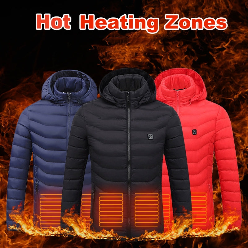 Chaqueta acolchada con calefacción para hombre, abrigo con calefacción eléctrica, capucha aislada, cortavientos, 9 zonas de calor