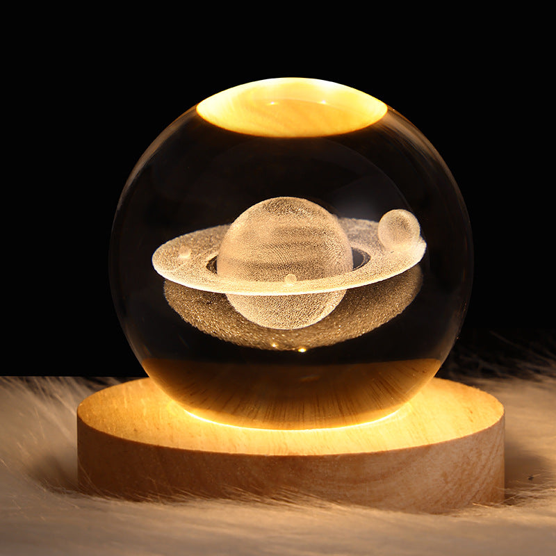 Lámpara LED de noche con forma de bola de cristal para niños, lámpara de mesa 3D con forma de planeta y Luna, decoración del hogar para dormitorio, fiesta, regalos de cumpleaños