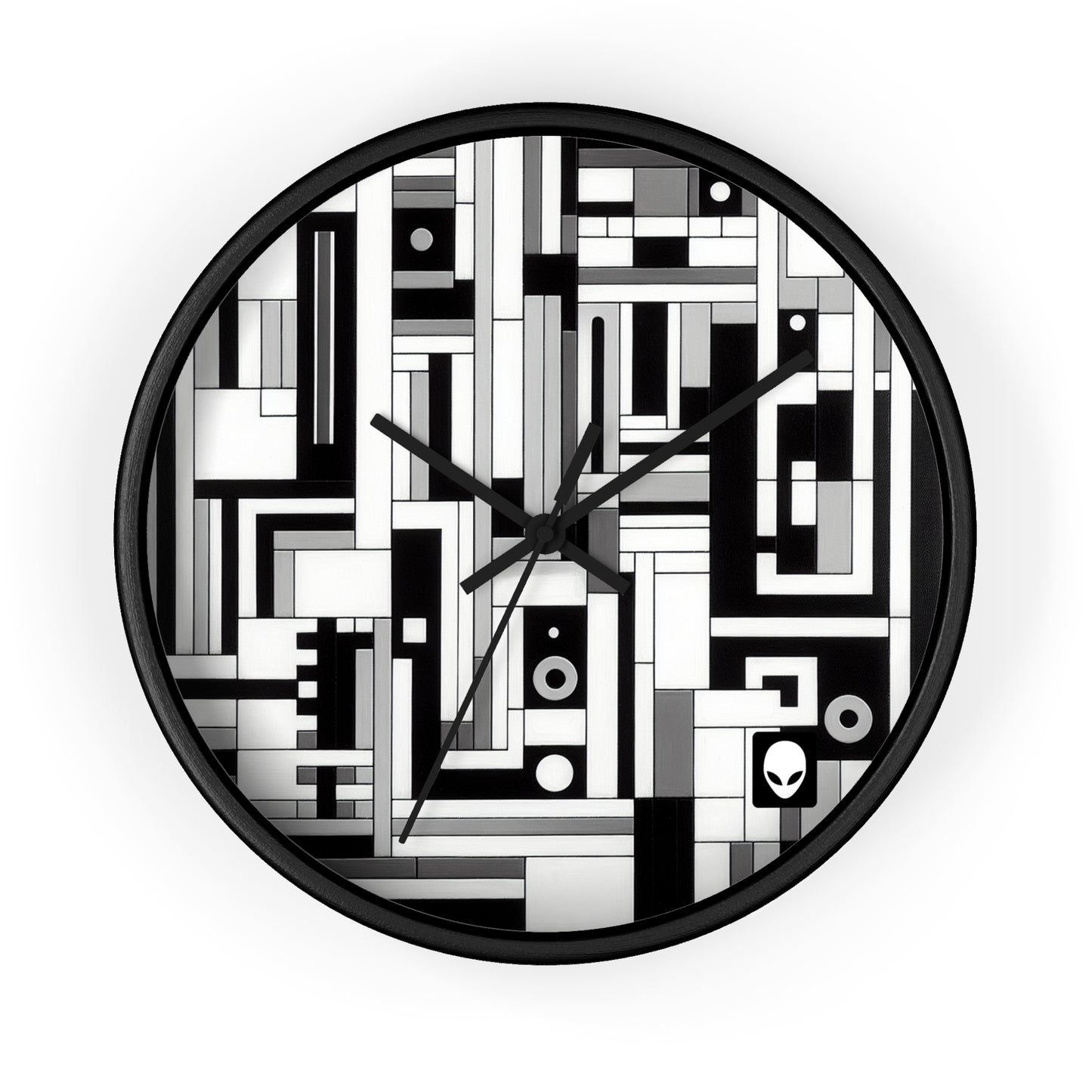 "De Stijl in Black and White" - The Alien Wall Clock De Stijl Style