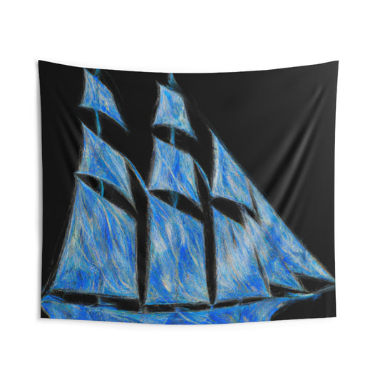 "El velero azul y las velas blancas: Una aventura de libertad en el mar" - The Alien Wall Tapestries