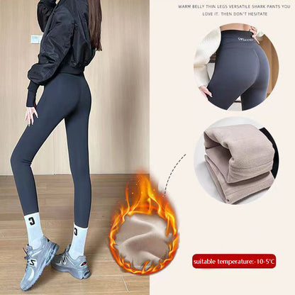 Fleece-verdickte Leggings für den Winter -20 bis 5, Hai-Hose für Damen, hohe Taille, eng, dünn, Bauchkontrolle, Gesäß, schlankmachende Yoga-Hose