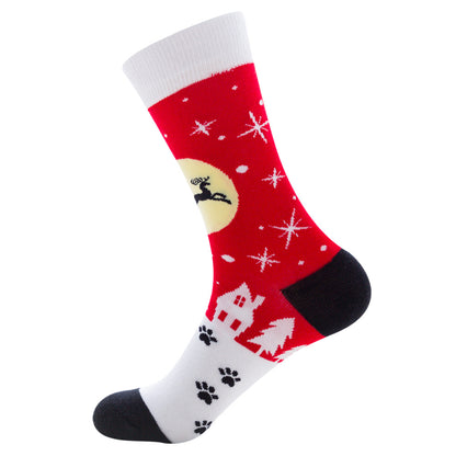 Calcetines de hombre Santa Claus Moose Calcetines de tubo medio para hombre Calcetines de algodón de marea