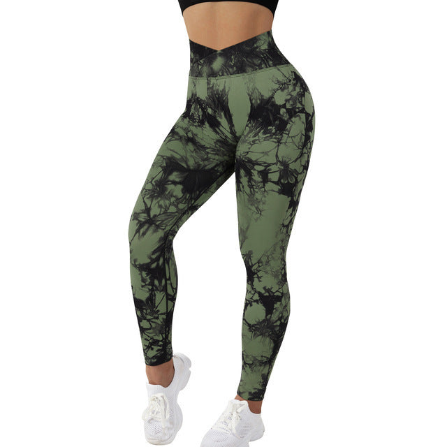 Leggings sin costuras con efecto tie-dye para mujer, pantalones de Yoga, Push Up, deporte, Fitness, correr, gimnasio