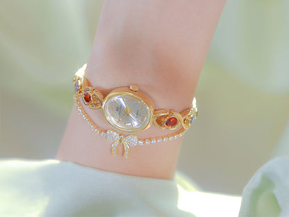 Mid-ancient Fashion Oval Colored Gems Rainbow Light Luxury Watch