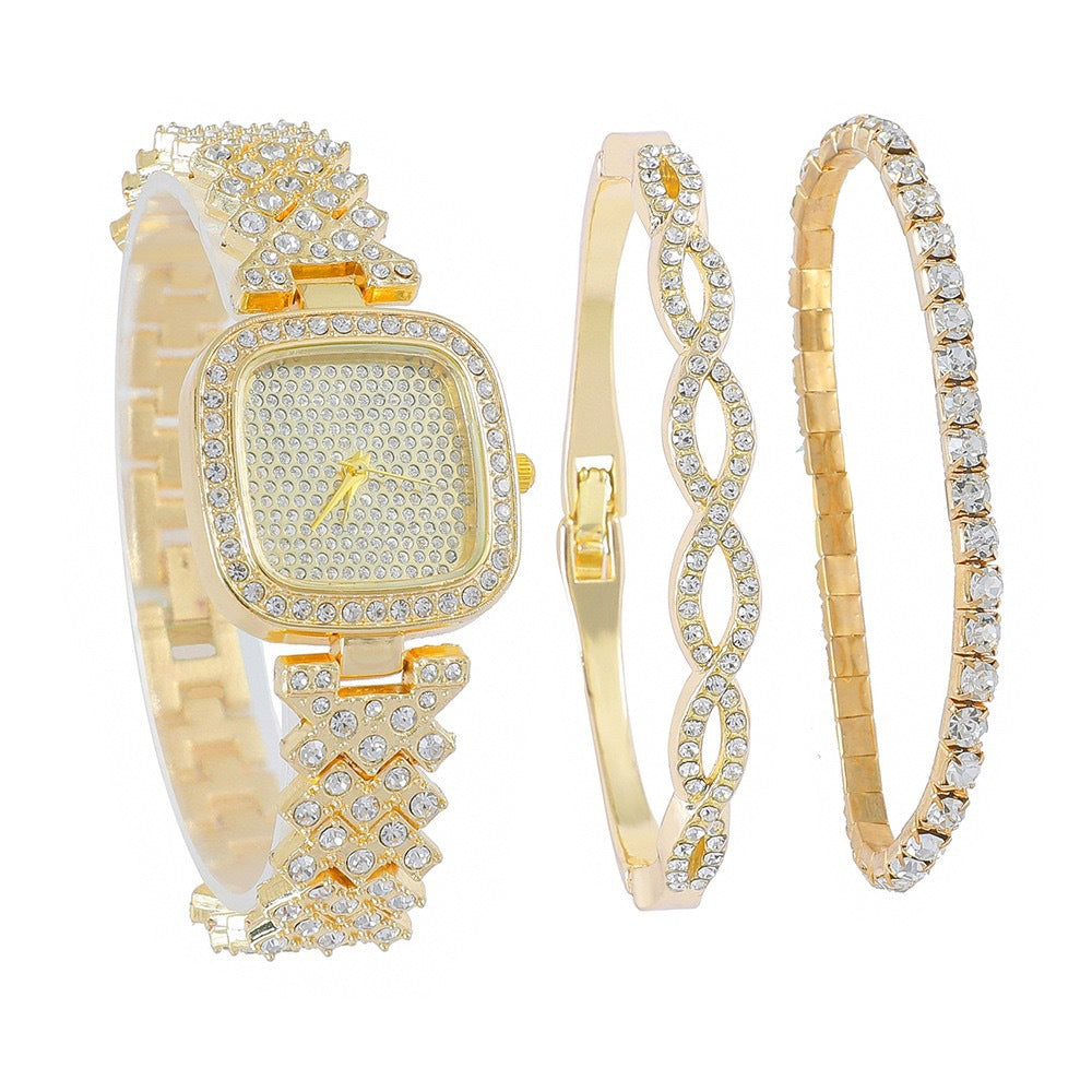 Reloj de cuarzo de moda con pulsera de diamantes cuadrados para mujer