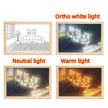 Beleuchtetes Bild, LED, dekoratives Licht, Malerei, Nachttisch-Bildstil, kreativ, modern, simulieren Sonnenschein, Zeichnung, Nachtlicht, Geschenk