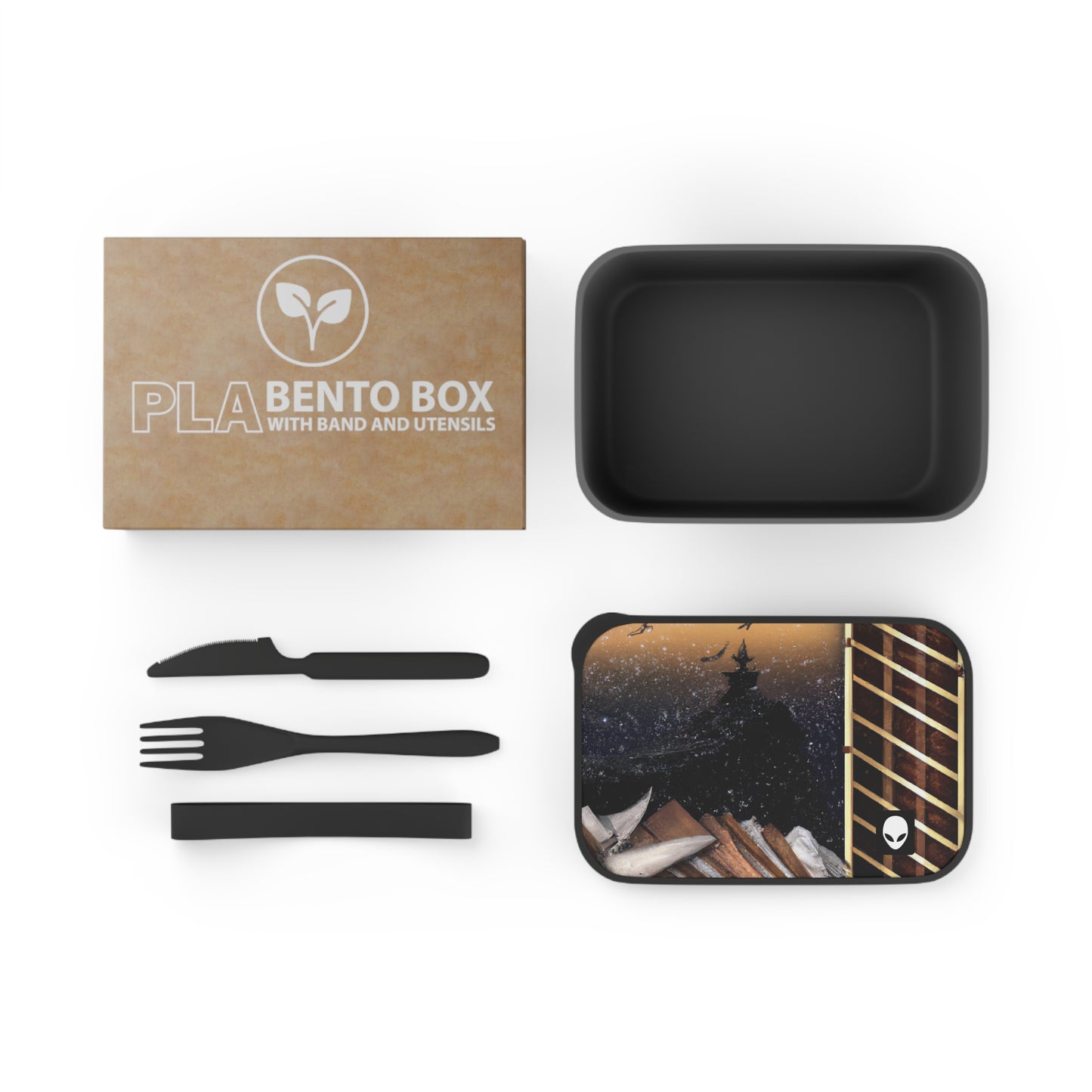 "A Tale of Storytelling Art: A Mixed Media Masterpiece" - The Alien Eco-friendly PLA Bento Box with Band and Utensils