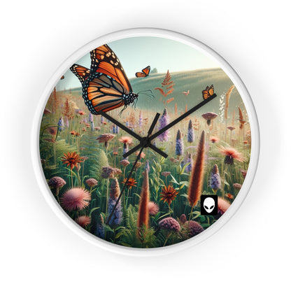 "A Monarch in Wildflower Meadow" - The Alien Wall Clock Realism Style