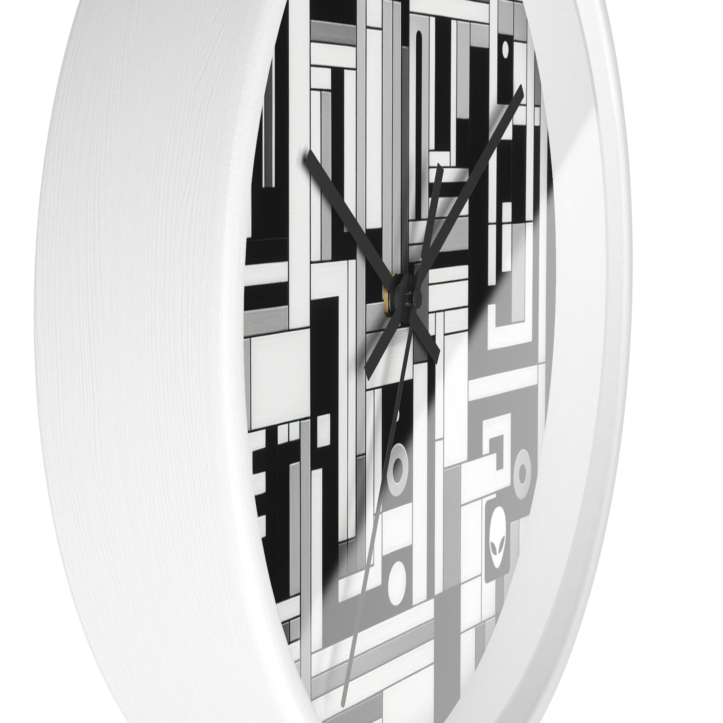 "De Stijl in Black and White" - The Alien Wall Clock De Stijl Style