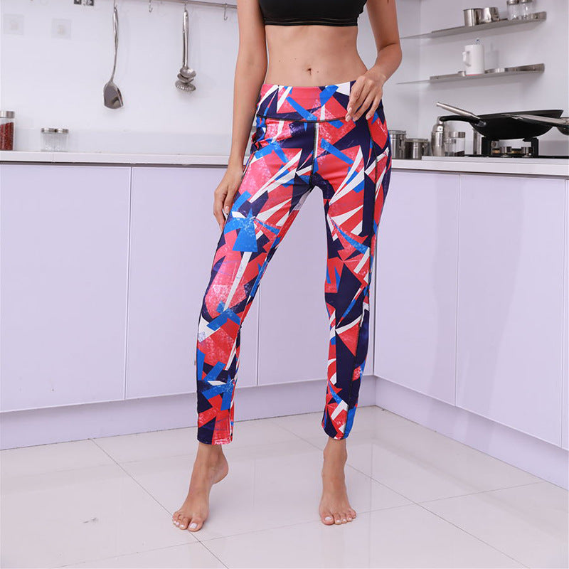 Printed Pocket Slim Leggings Women's Sports Buttocks Yoga Pants