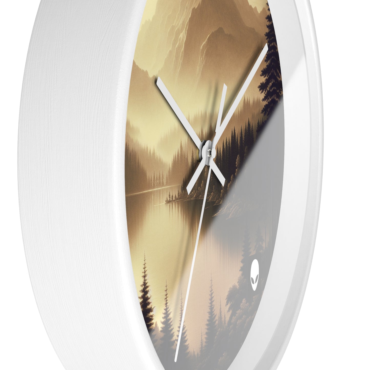 "Dawn at the Lake: A Foggy Mountain Morning" - The Alien Wall Clock Tonalism Style