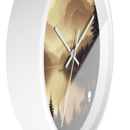 "Dawn at the Lake: A Foggy Mountain Morning" - The Alien Wall Clock Tonalism Style