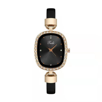 Reloj de pulsera para mujer, traje de dos piezas, reloj de cuarzo para mujer, reloj de moda con cinturón fino y diamantes de imitación