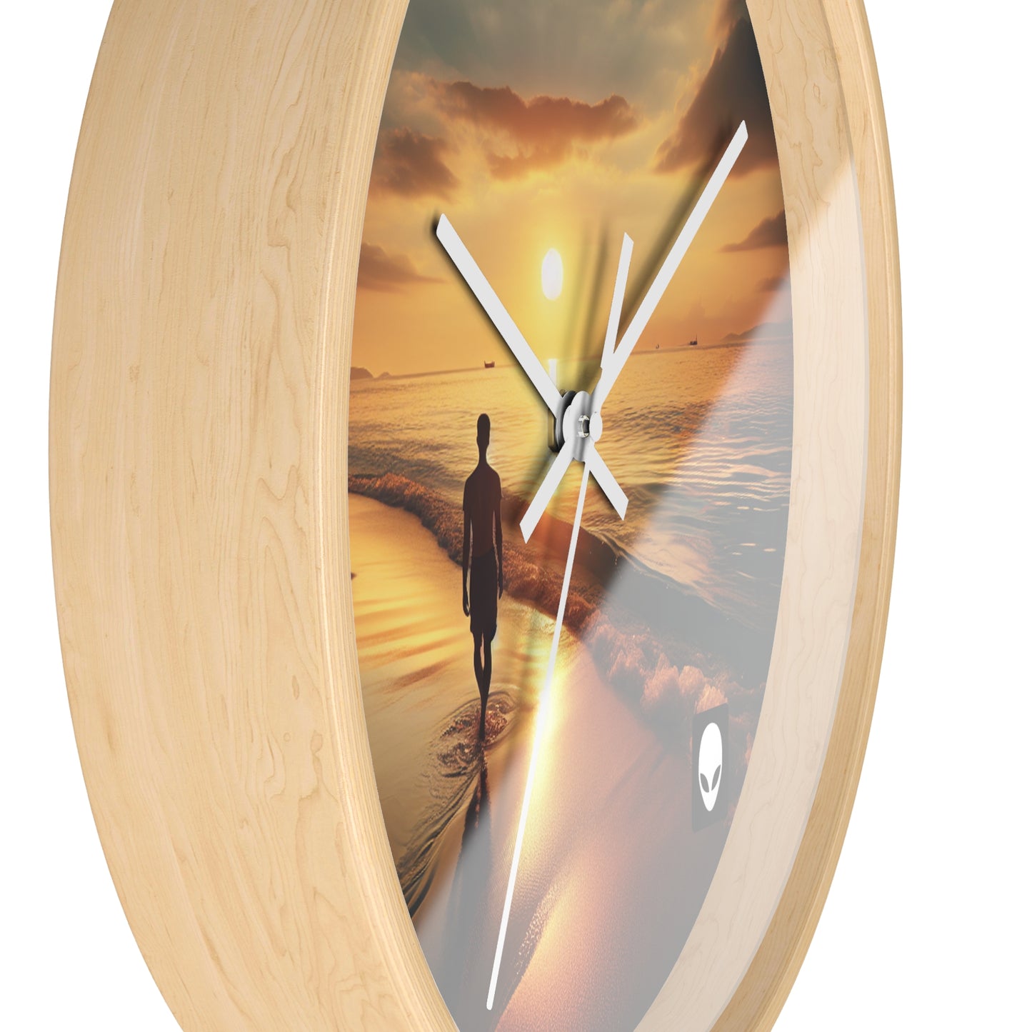 "Un paseo por la playa al atardecer" - El reloj de pared alienígena estilo fotorrealismo